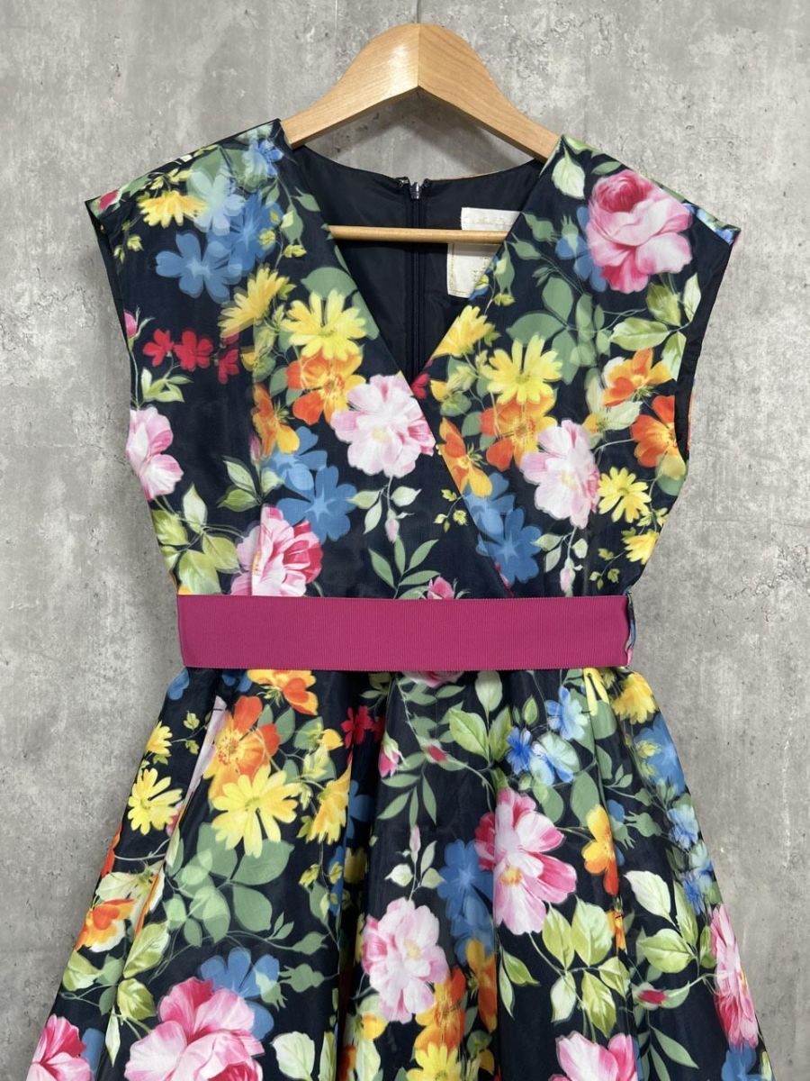 AND COUTURE アンドクチュール× THE HANY ザ ハニー コラボ 花柄 ノースリーブ カシュクール ワンピース size 38 紺 レディース