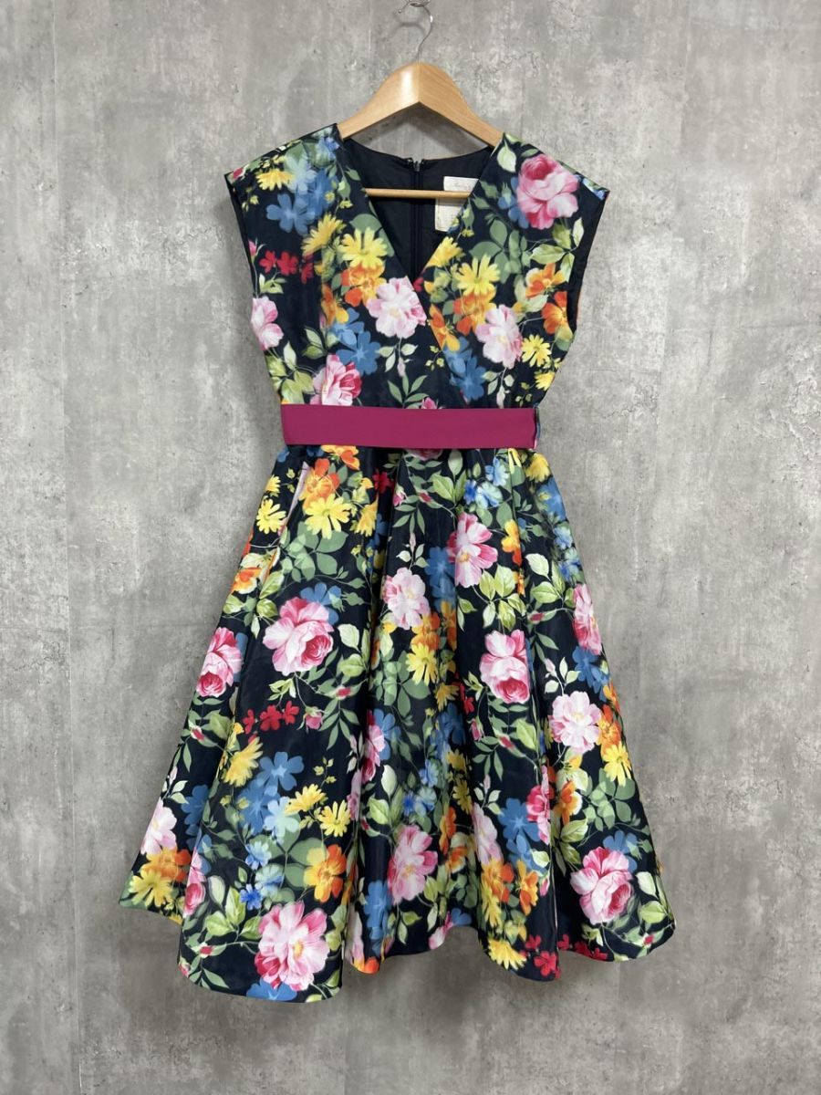 AND COUTURE アンドクチュール THE HANY ザ ハニー コラボ 花柄 ノースリーブ カシュクール ワンピース size 38 紺 レディース