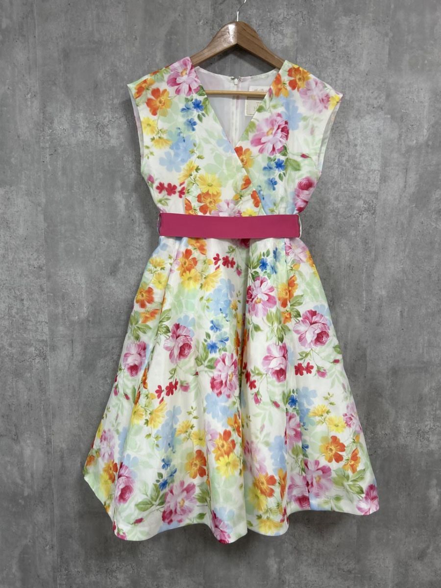 AND COUTURE アンドクチュール THE HANY ザ ハニー コラボ 花柄 ノースリーブ カシュクール ワンピース size 38 白 レディース