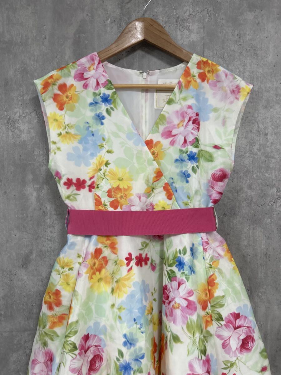 AND COUTURE アンドクチュール× THE HANY ザ ハニー コラボ 花柄 ノースリーブ カシュクール ワンピース size 38 白 レディース