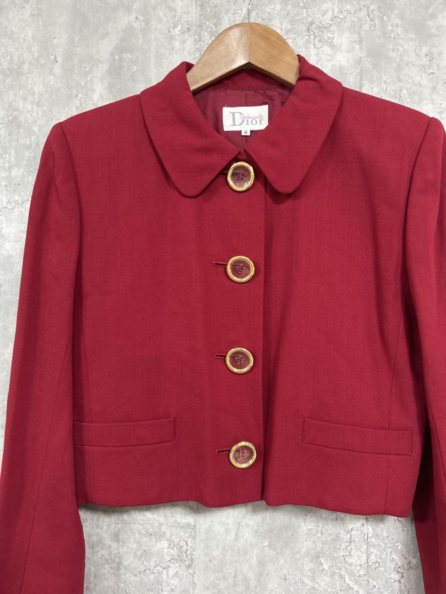 Mademoiselle Dior マドモアゼルディオール ショート丈 ボタン 肩パット トレンチ コート sizeM 赤 レディース