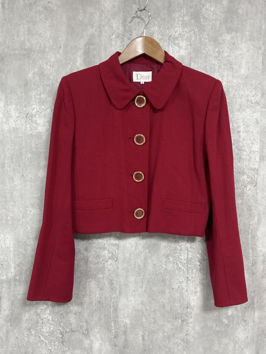Mademoiselle Dior マドモアゼルディオール ショート丈 ボタン 肩パット トレンチ コート sizeM 赤 レディース