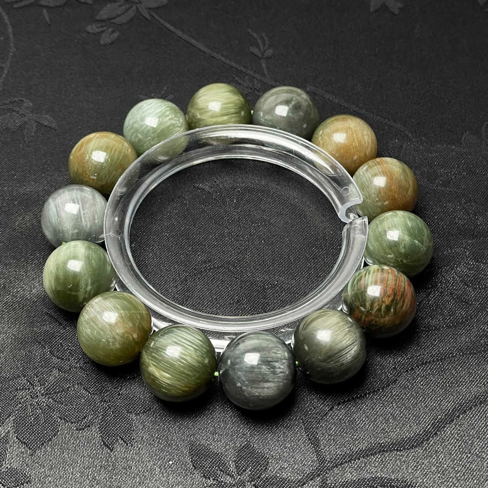 天然石☆【70A猫目アクチノライト】☆緑閃石ブレス パワーストーン