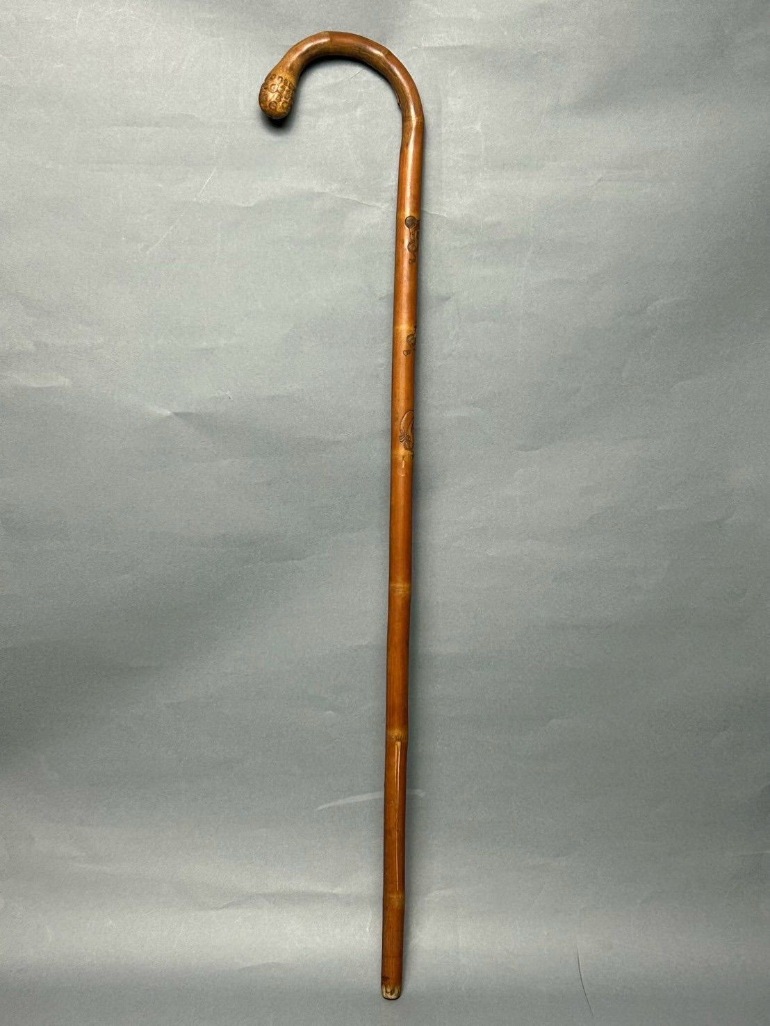 幽玄 光進刀 時代 竹根細工 人物彫 ステッキ 杖 竹細工 竹製