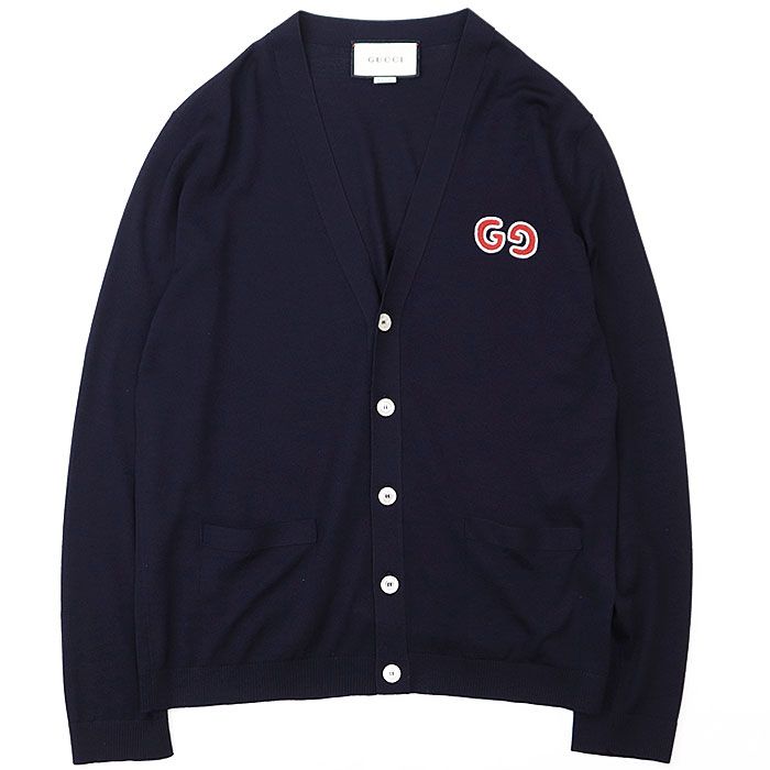 GUCCI ネイビー GGロゴ カーディガン 極美品】GUCCI グッチ カーディガン GG ロゴ 刺繍 エンブロイダリー