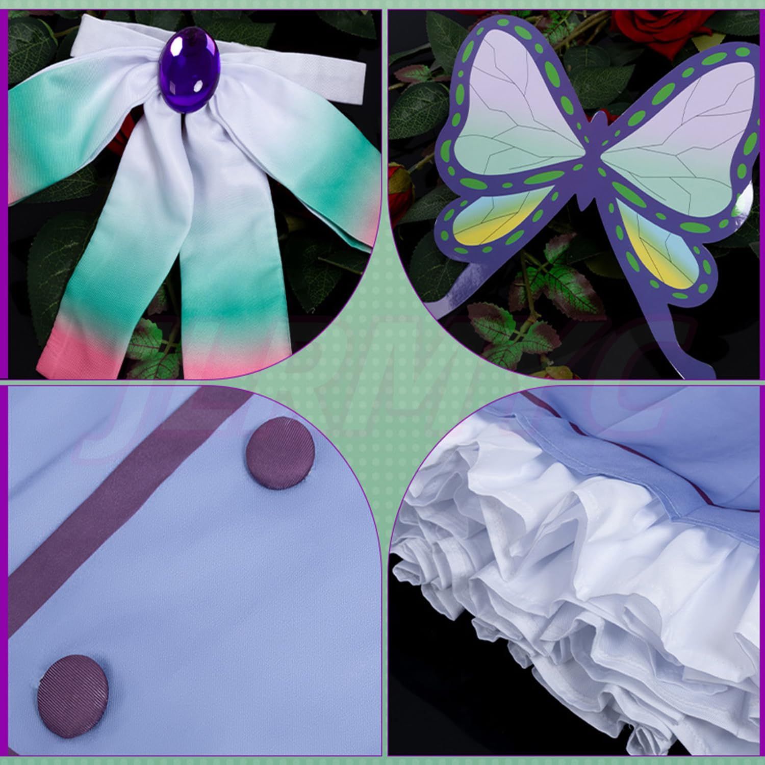 胡蝶しのぶコスプレ 衣装 セット【髪飾りと靴下とウイッグと靴付き