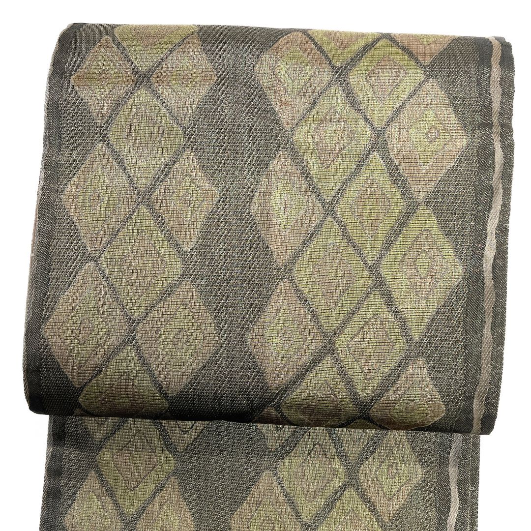 京袋帯 4 way リバーシブル 全通 菱 縦縞 市松 着物 123 b d ms