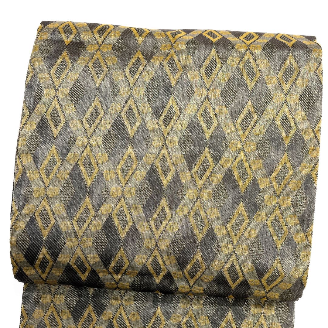 京袋帯 4 way リバーシブル 全通 菱 縦縞 市松 着物 123 b d ms