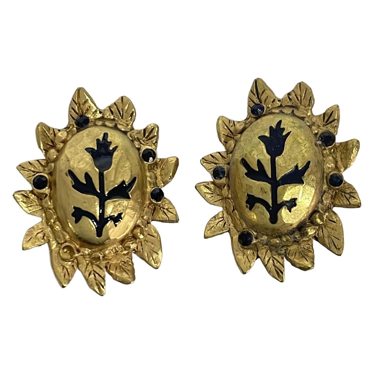 Christian Lacroix クリスチャンラクロワ イヤリング ゴールド 黒 フラワー 花