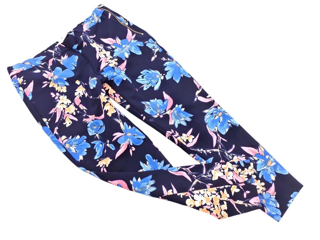 ZARA TRF ザラ トラファ 花柄 クロップド パンツ sizeL/紺