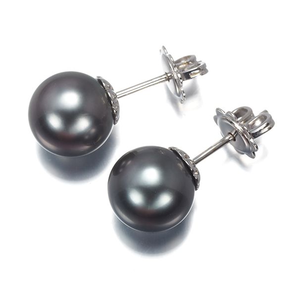 ミキモト ピアス ブラックパール 真珠 9.7mm 一粒 K18WG #183387