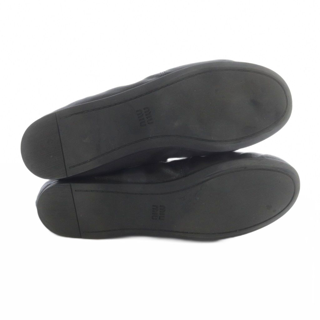 miumiu レザー バレリーナ ベルト バレエシューズ ブラック MIU MIU◇Elan エラン ナッパレザー バレリーナ (MiuMiu/バレエ