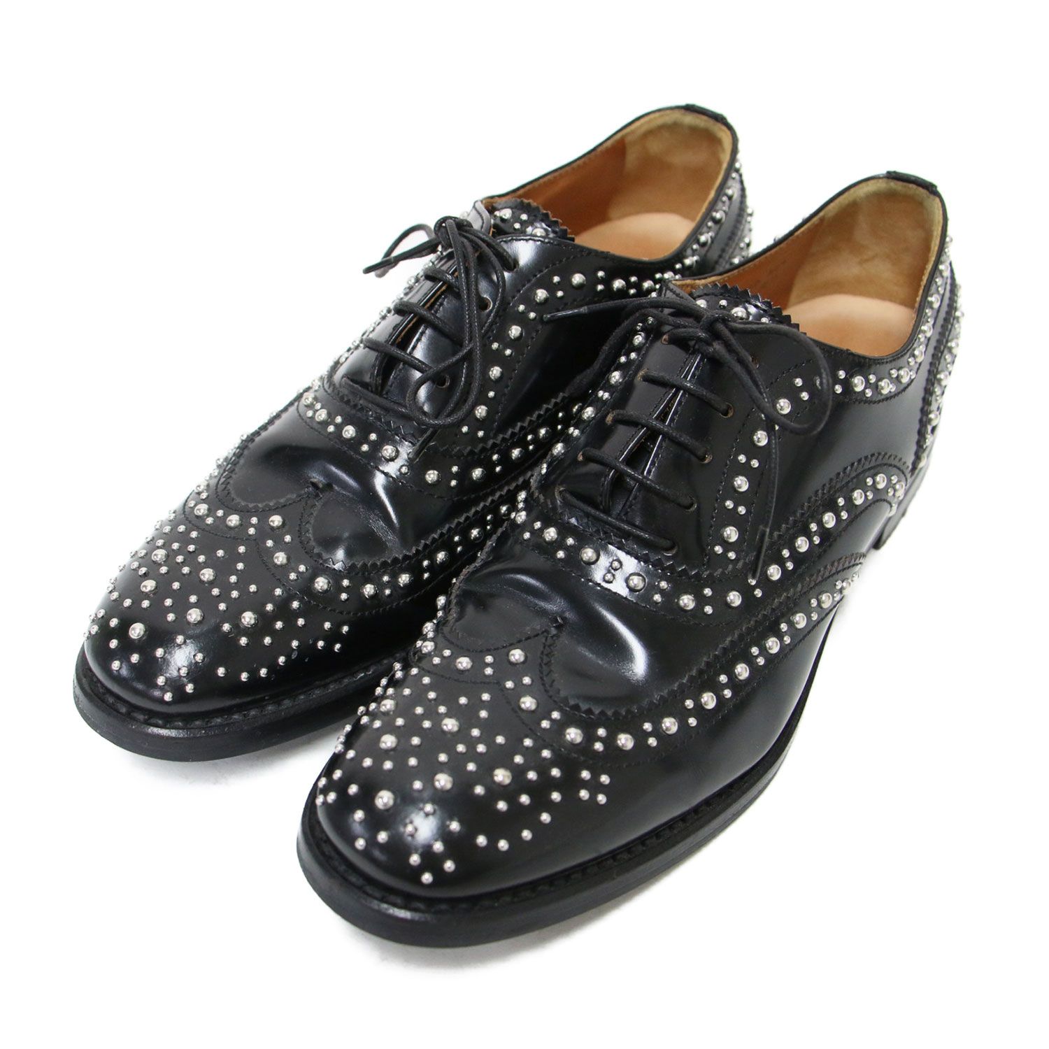 Churchs チャーチ サイズ 36 1 2 23.5 cm バーウッド メット ウィングチップ レースアップ シューズ BURWOOD MET ドレスシューズ スタッズ カーフレザー ブラック 黒 イタリア製 レディース