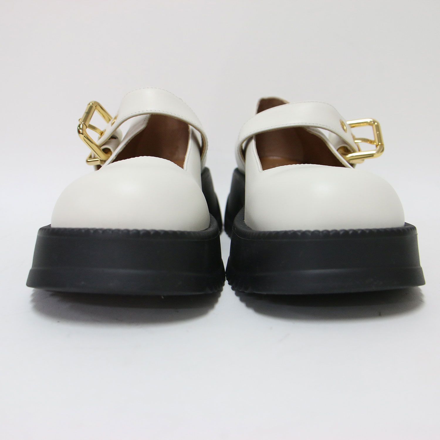  MARNI マルニ サイズ 38 25.0 cm メリージェーン フラットシューズ 厚底 ストラップ チャンキーヒール ロゴ 牛革 ホワイト ゴールド イタリア製 ブランド 靴 レディース その他 靴