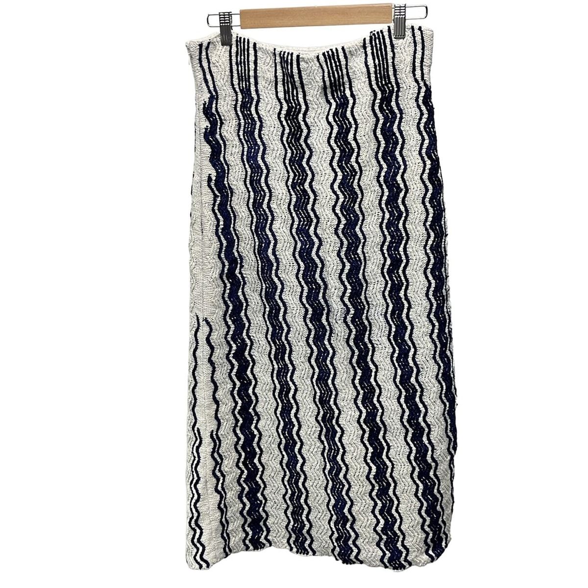 ジルサンダー ロングスカート サイズ40 M レディース - 白×ダークネイビー ニット