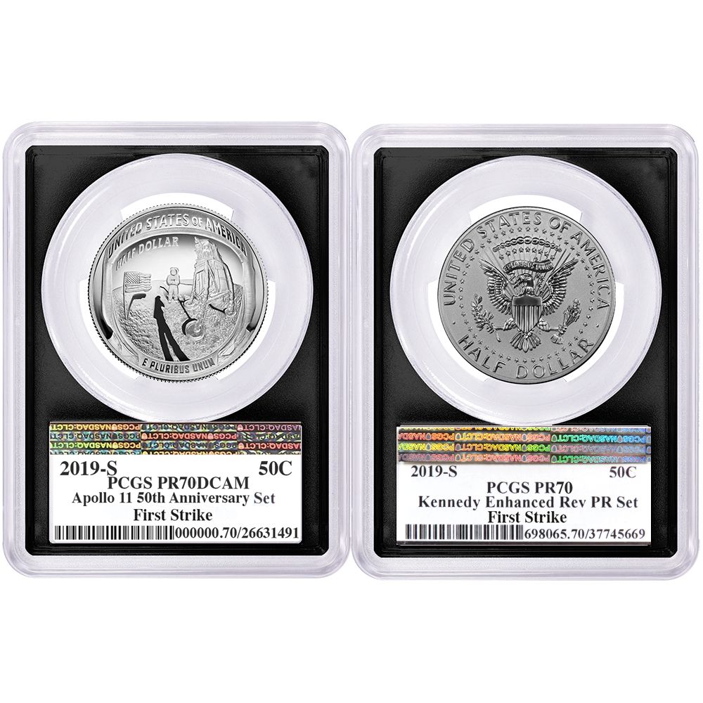 2019-S 50c Apollo 11 50th Ann. Half Dollar 2pc Set PCGS PR70 FS
