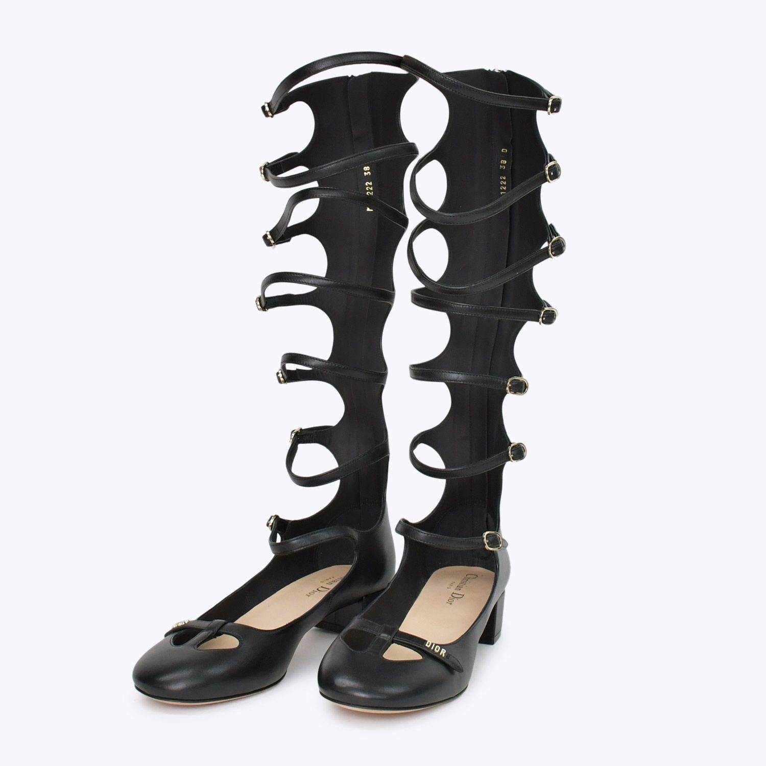 Christian Dior クリスチャンディオール ボンテージ ストラップ ロングブーツ パンプス MD 1222 サイズ38 ブラック 4 b 010481