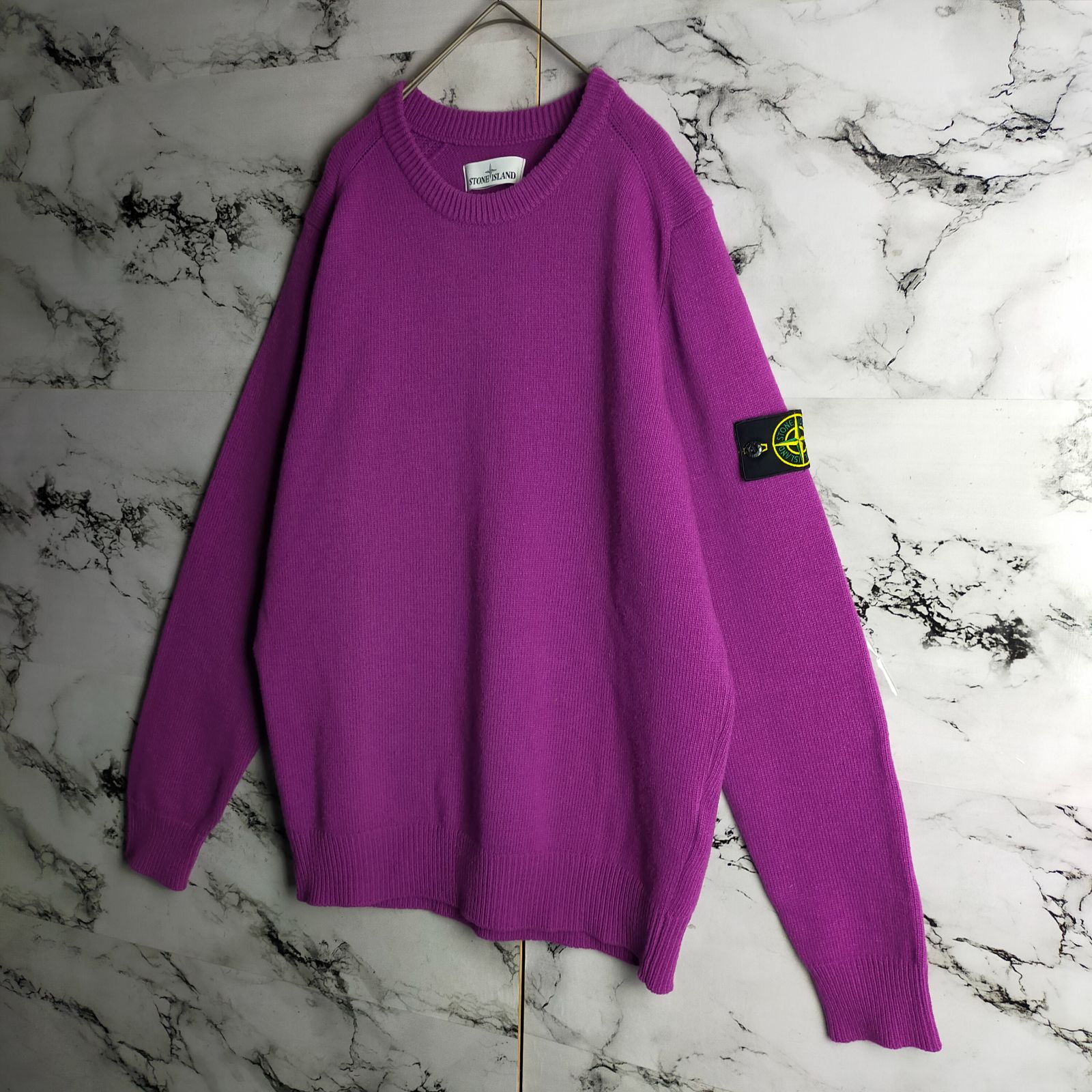 希少】STONE ISLAND ニット L パープル 紫 ワッペン 袖ロゴ 21AW 