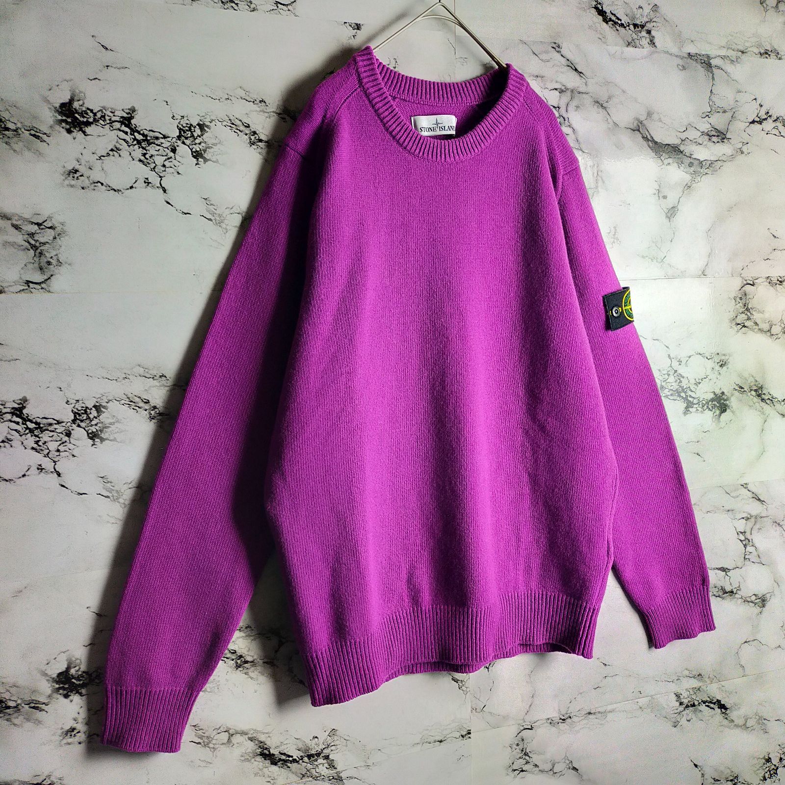 希少】STONE ISLAND ニット L パープル 紫 ワッペン 袖ロゴ 21AW