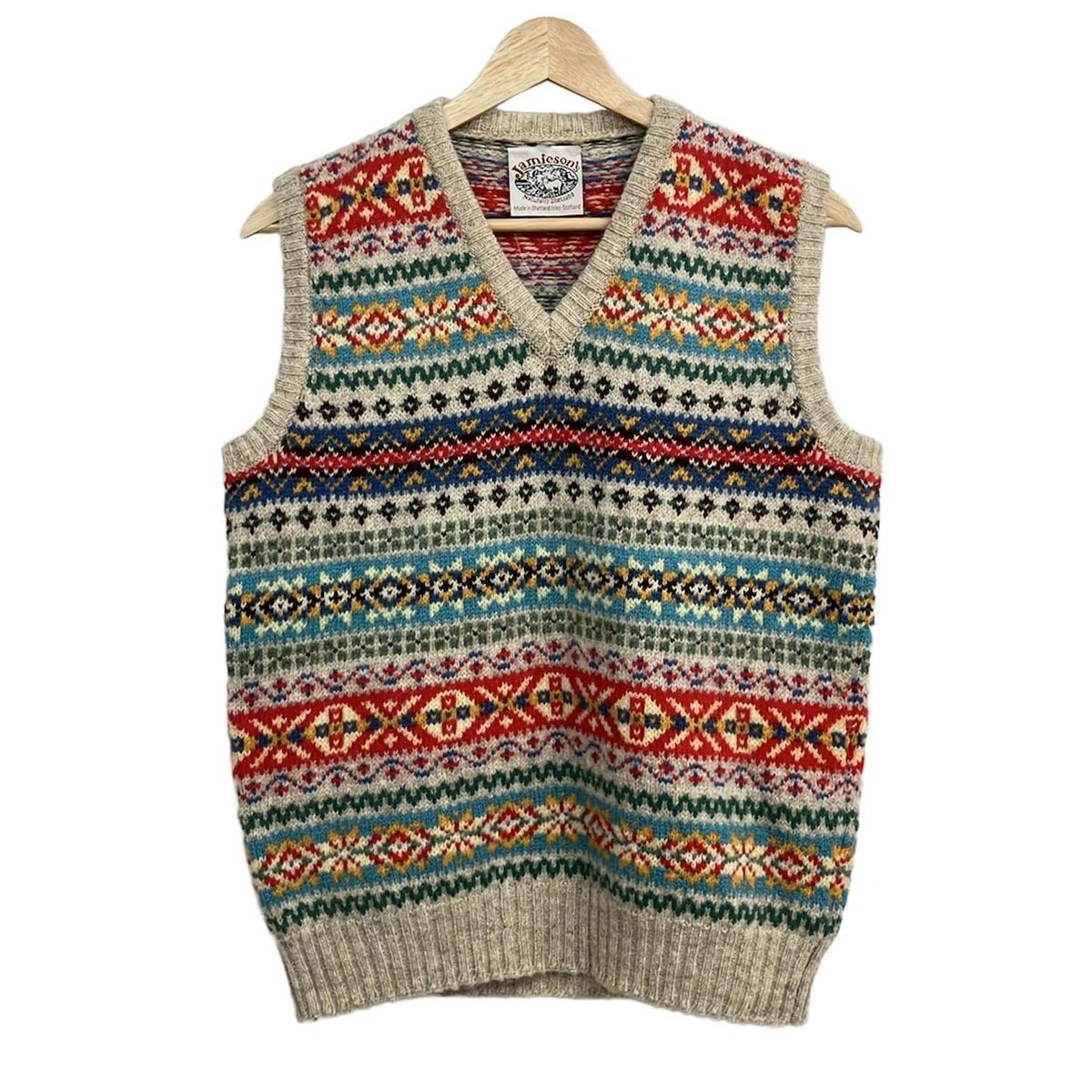 Jamieson s ジャミーソンズ ベスト レディース グレーベージュ ブルー マルチ