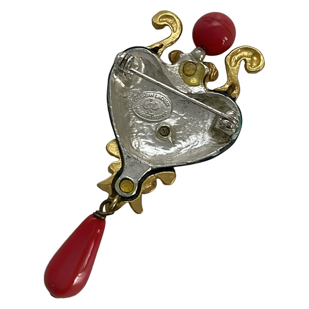 Christian Lacroix クリスチャンラクロワ ブローチ - ゴールド×ブルーグリーン×レッド ハート