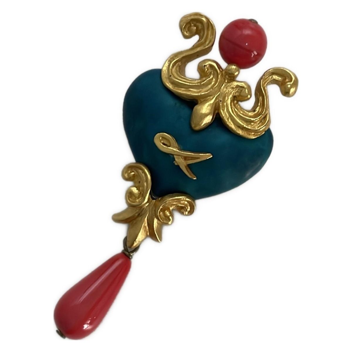 Christian Lacroix クリスチャンラクロワ ブローチ - ゴールド×ブルーグリーン×レッド ハート