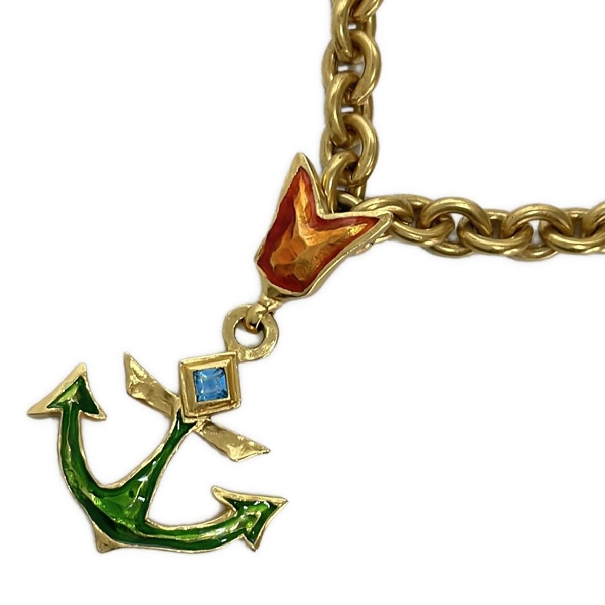 Christian Lacroix クリスチャンラクロワ ネックレス - ゴールド×グリーン×マルチ 錨