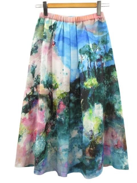 Sybilla プリントアート　 プリーツ　ロングスカート シビラ SYBILLA アートプリント ウールガーゼ スカート フレア M