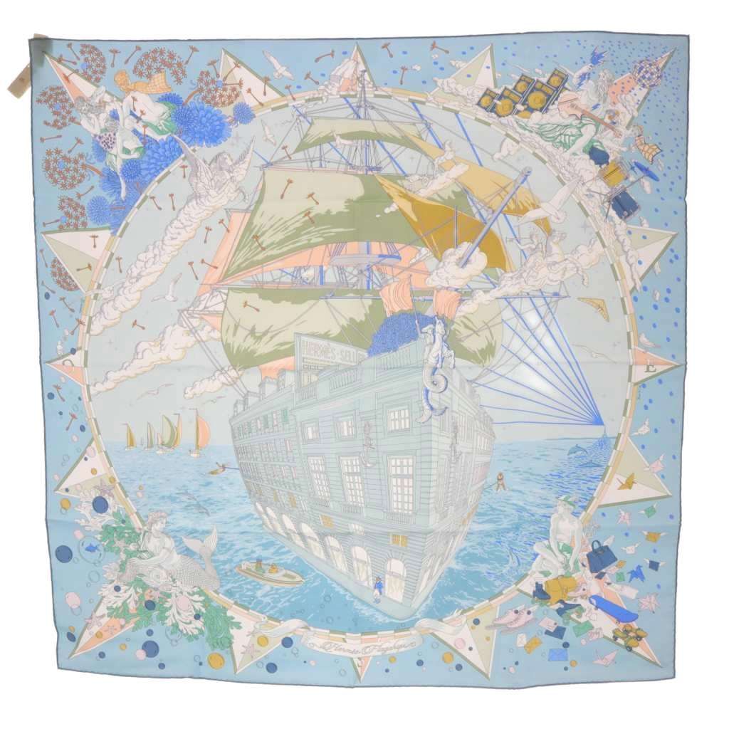 エルメス HERMES 24 SS スカーフ カレ90 フラッグシップ シルク ブルー YO 9 OH