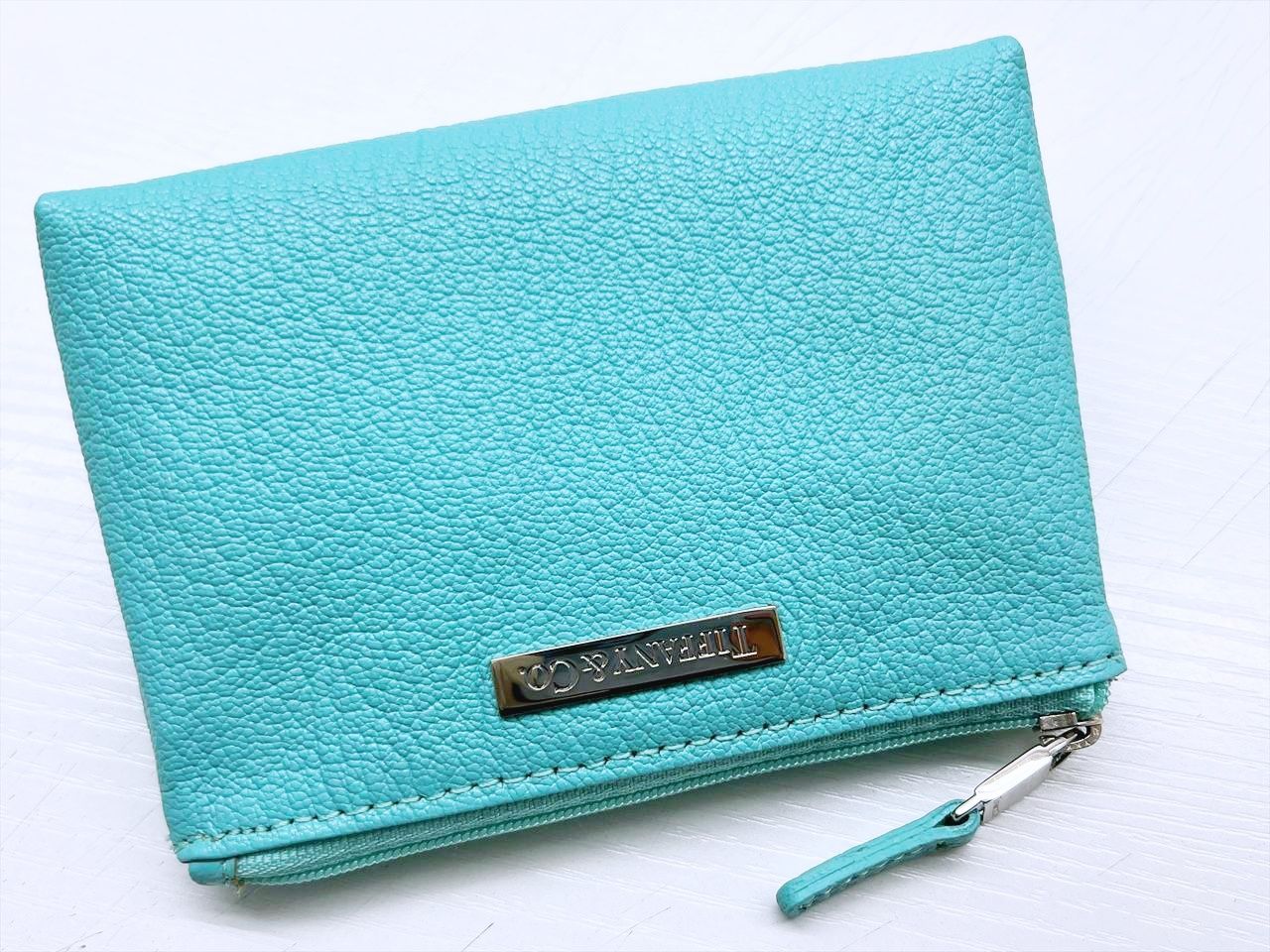 保管 TIFFANY-Co ティファニー ロゴ レザー ポーチ 小物入れ ターコイズ