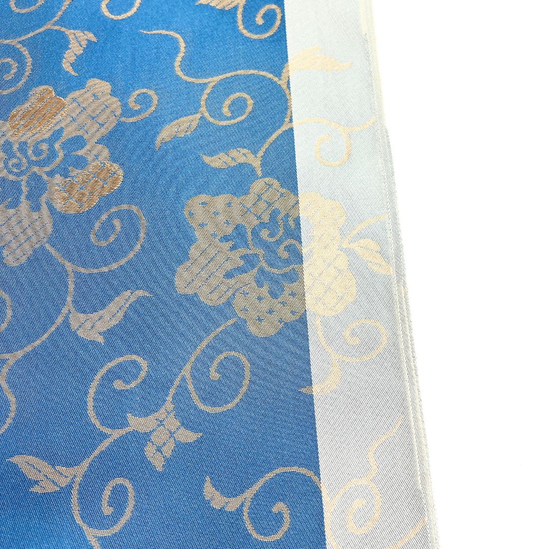 袋帯 唐花草 縦縞 金糸 ブルー 着物 123b d ms - メルカリ