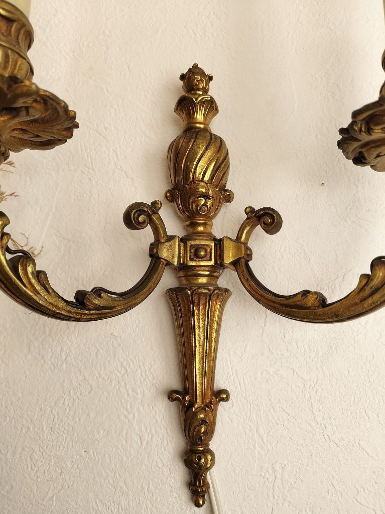 フランス アンティーク 装飾 壁かけ ランプ ブロンズ 2灯ブラケット 美