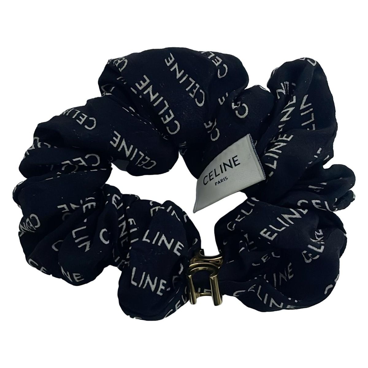 CELINE セリーヌ シュシュ - シルク 黒×アイボリー×ゴールド