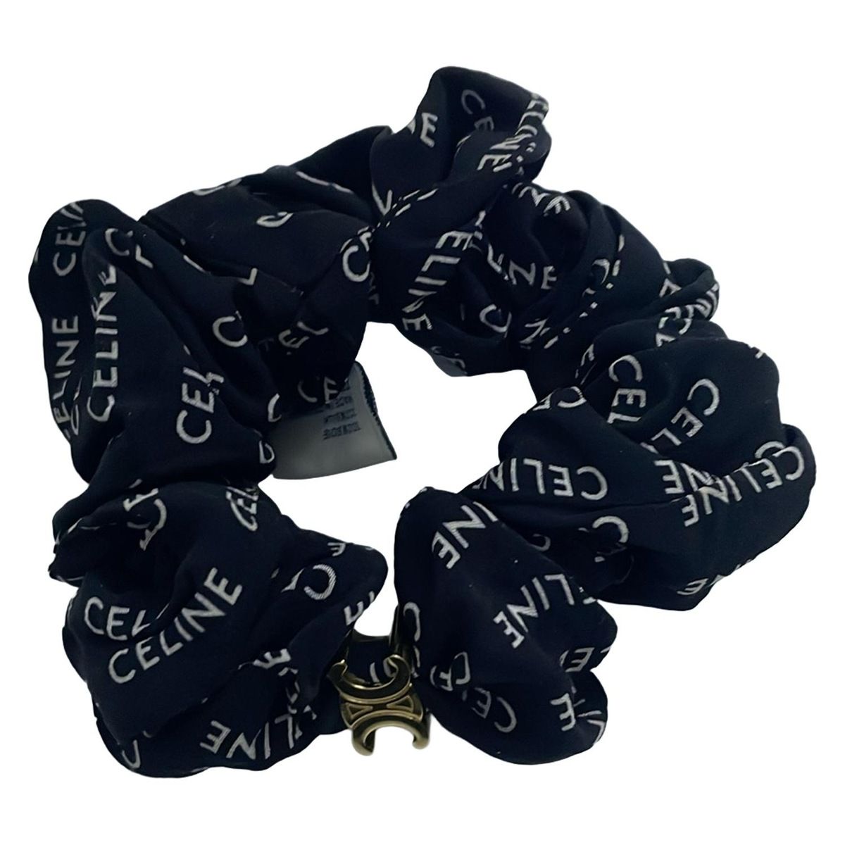 CELINE(セリーヌ) シュシュ美品 - シルク 黒×アイボリー×ゴールド