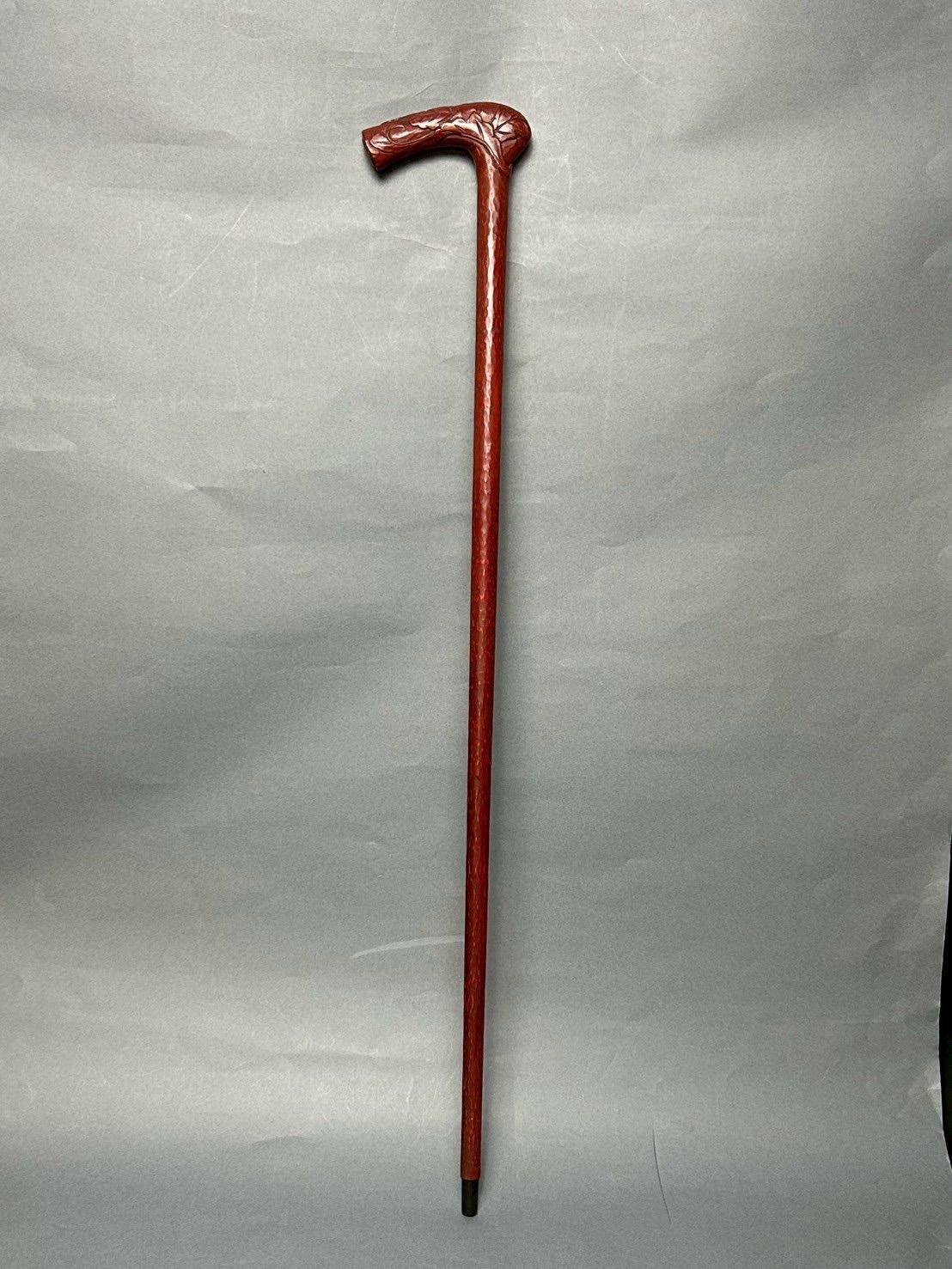 幽玄 時代 木製 細密彫 草花文 漆塗り ステッキ 杖