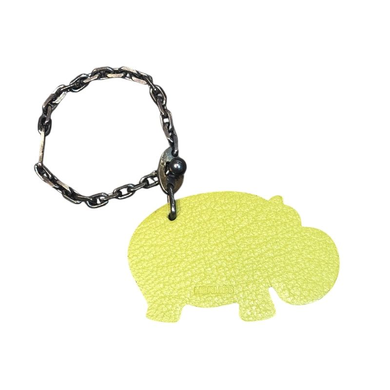 エルメス HERMES ヒポポタマスアニマルチャーム アニスグリーン ボルドー シェーブル レディース キーホルダー