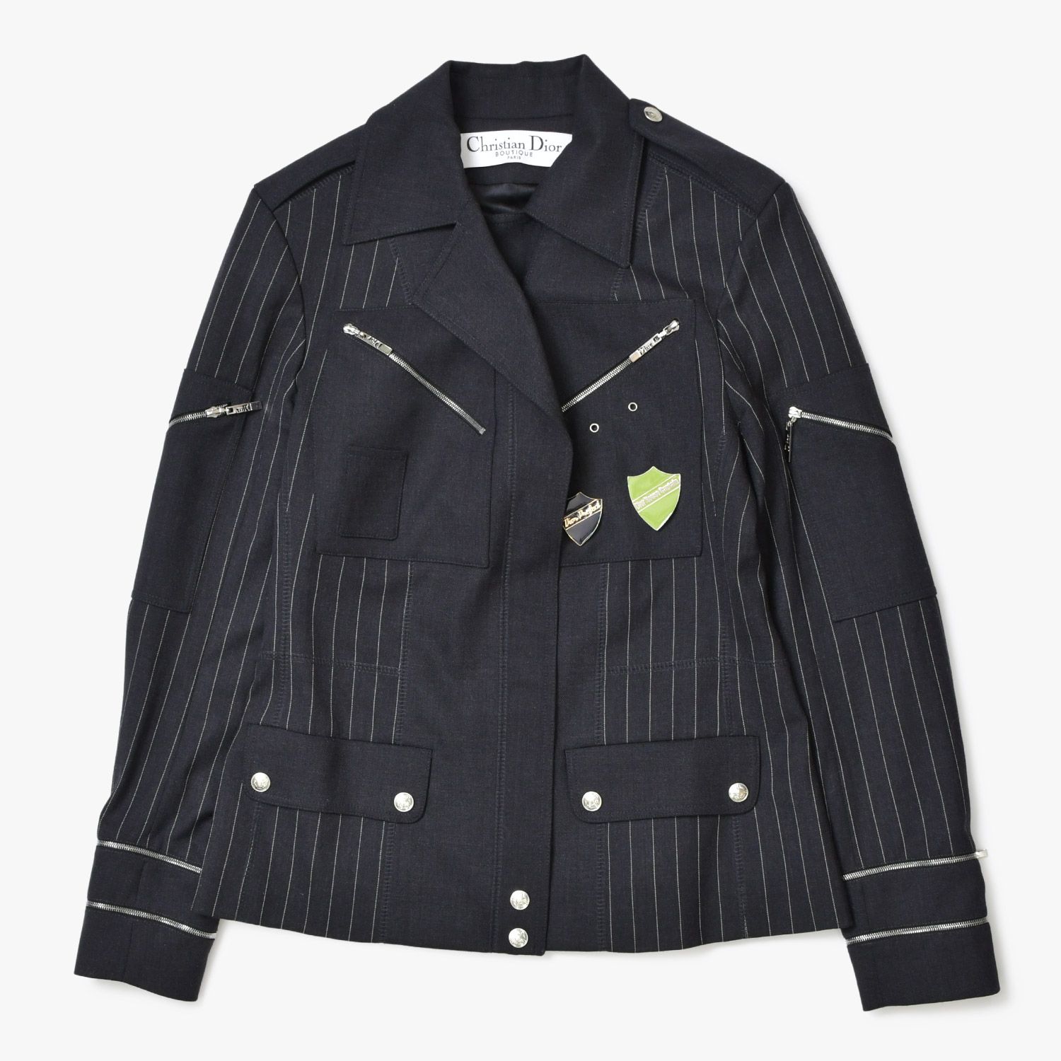Christian Dior クリスチャンディオール ガリアーノ期 ストライプ ジャケット サイズ8 ブラック 4 b 010444