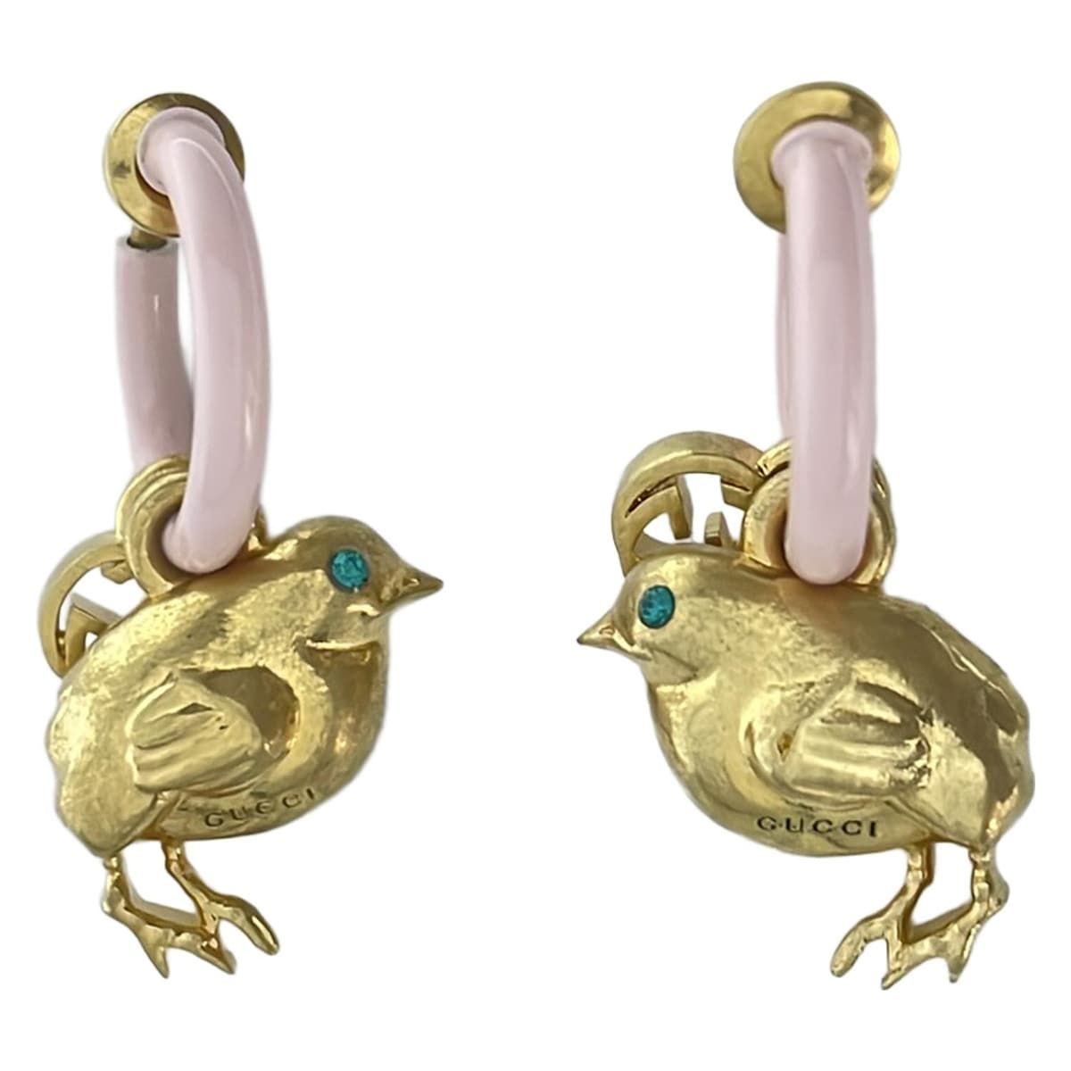 GUCCI グッチ ピアス - ライトピンク×ゴールド×ダークグリーン ヒヨコ