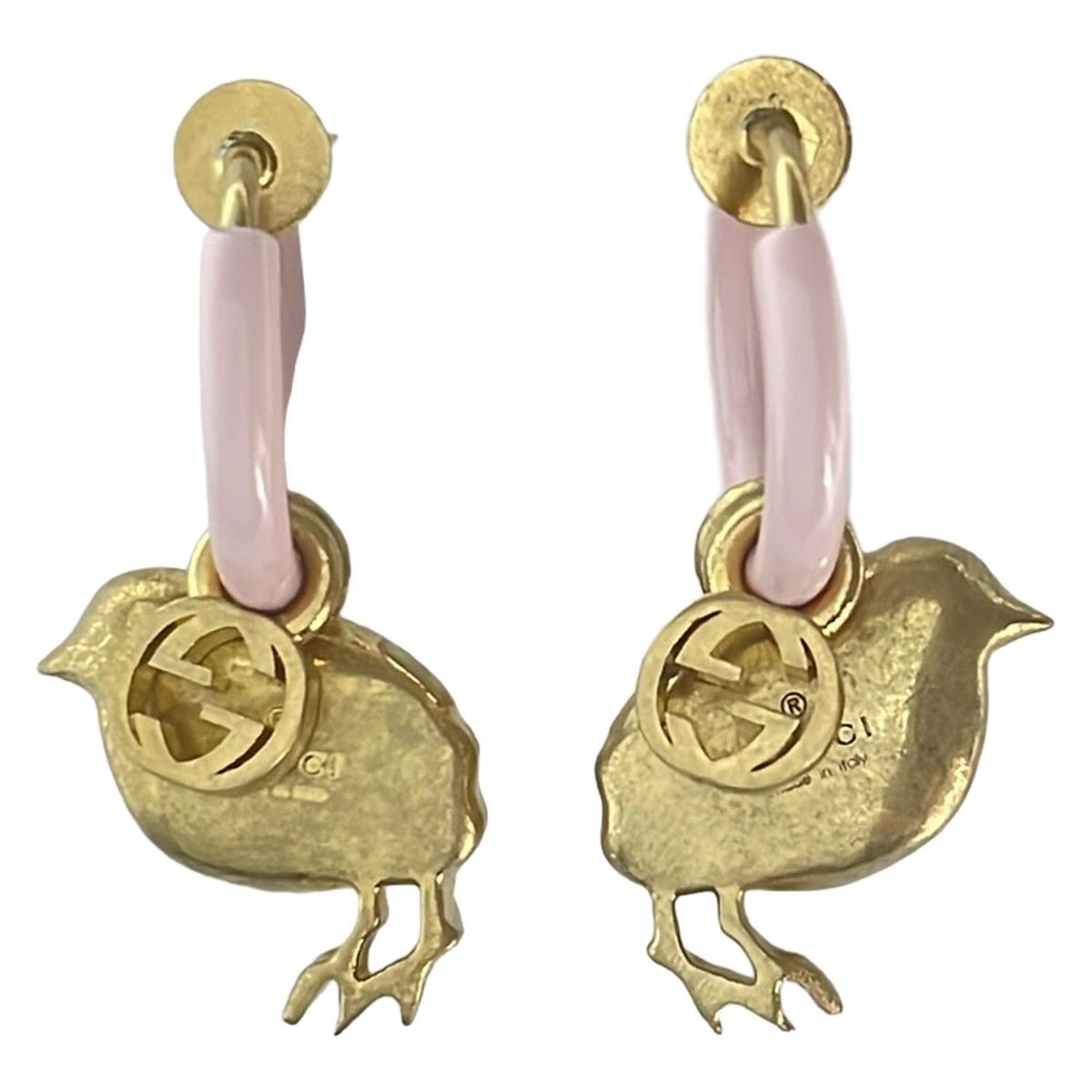 GUCCI グッチ ピアス ライトピンク ゴールド ダークグリーン ヒヨコ