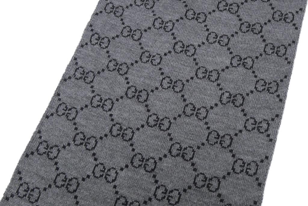 グッチ GUCCI リバーシブルGGパターン マフラー 黒×グレー ウール