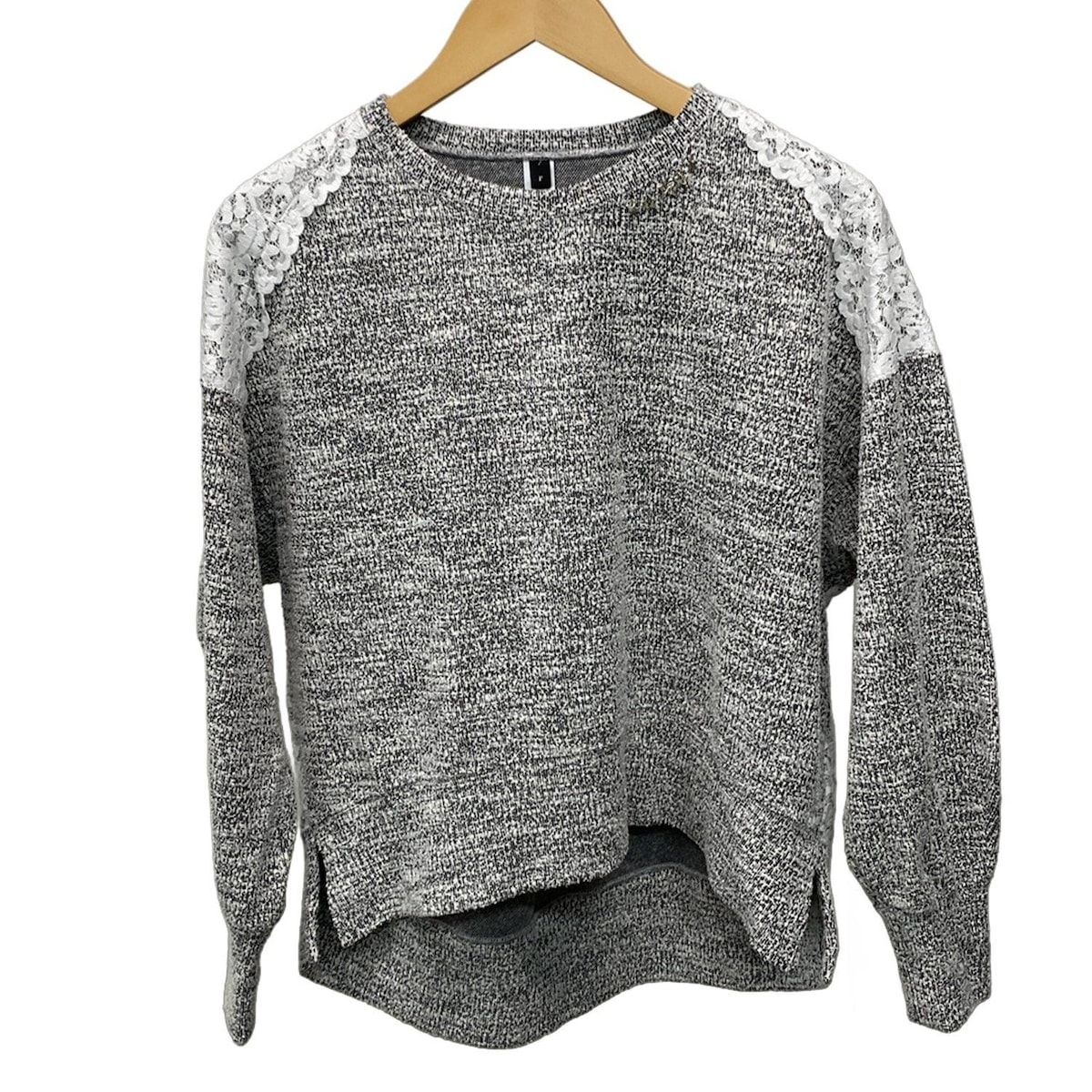 CHONO チョノ 長袖カットソー サイズF レディース 黒 グレー シルバー クルーネック レース スター 星