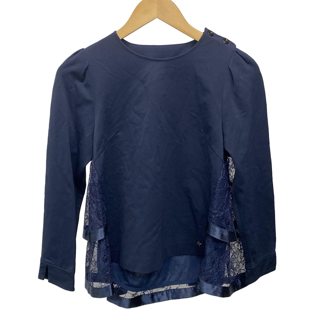 CHONO チョノ 長袖カットソー サイズF レディース - ダークネイビー クルーネック レース スター 星