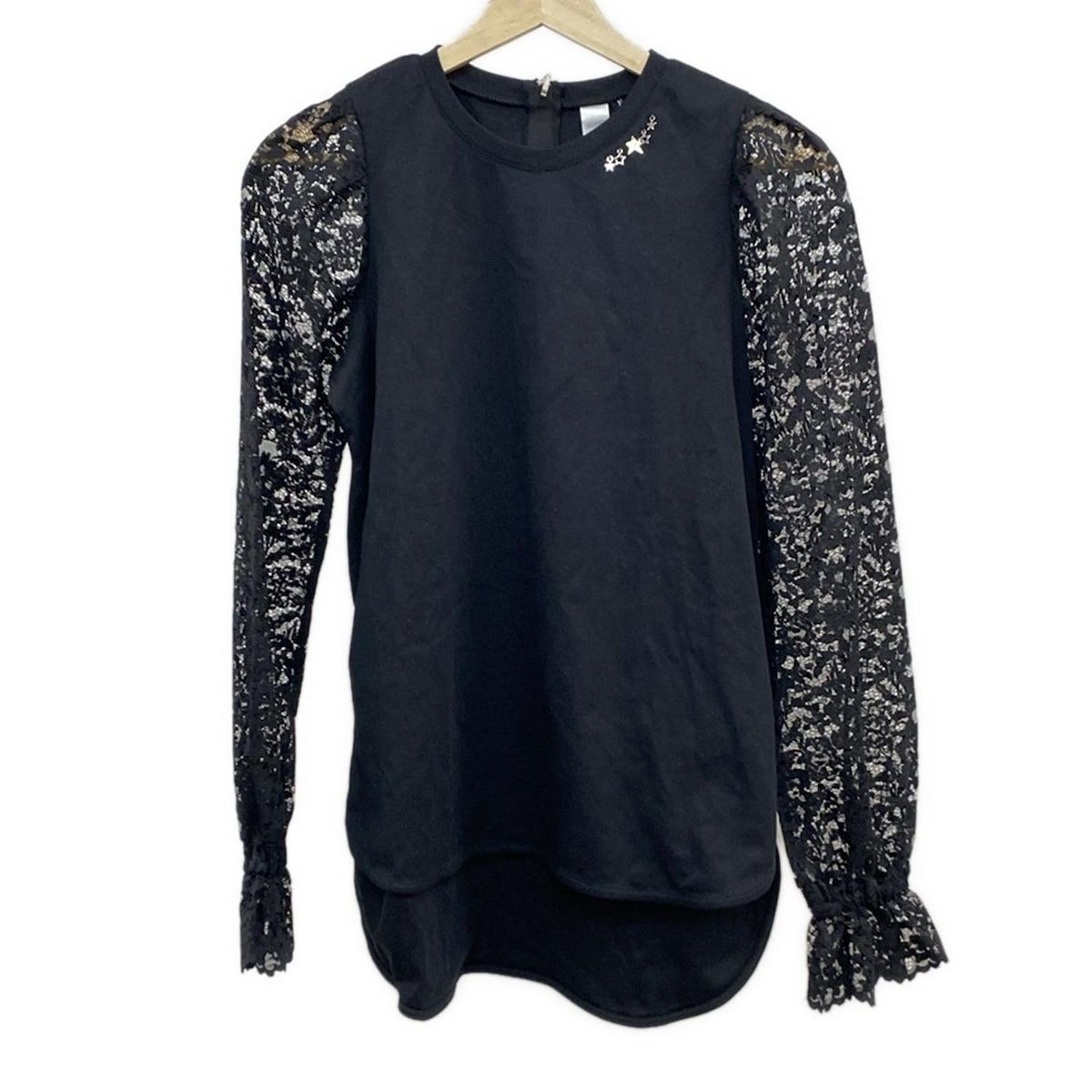 CHONO チョノ 長袖カットソー サイズF レディース - 黒 クルーネック レース スター 星