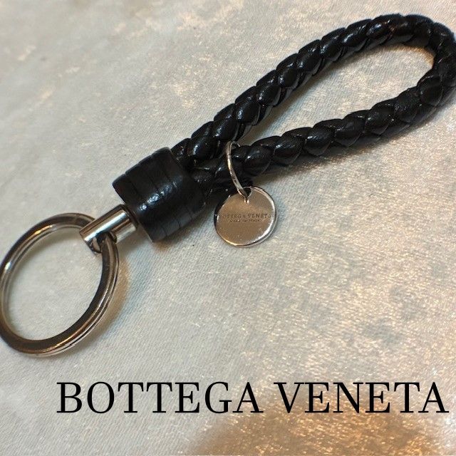 ボッテガヴェネタ BOTTEGAVENETA イントレチャート カーフ キーリング ブラックレザー キーホルダー