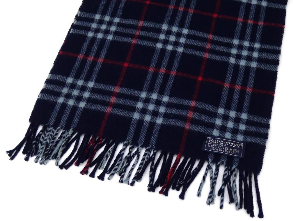 バーバリーズ Burberry’s マフラー ヴィンテージチェック柄 ネイビー カシミヤ 【中古】(69631) バーバリーズ Burberry's マフラー ヴィンテージチェック柄 ネイビー