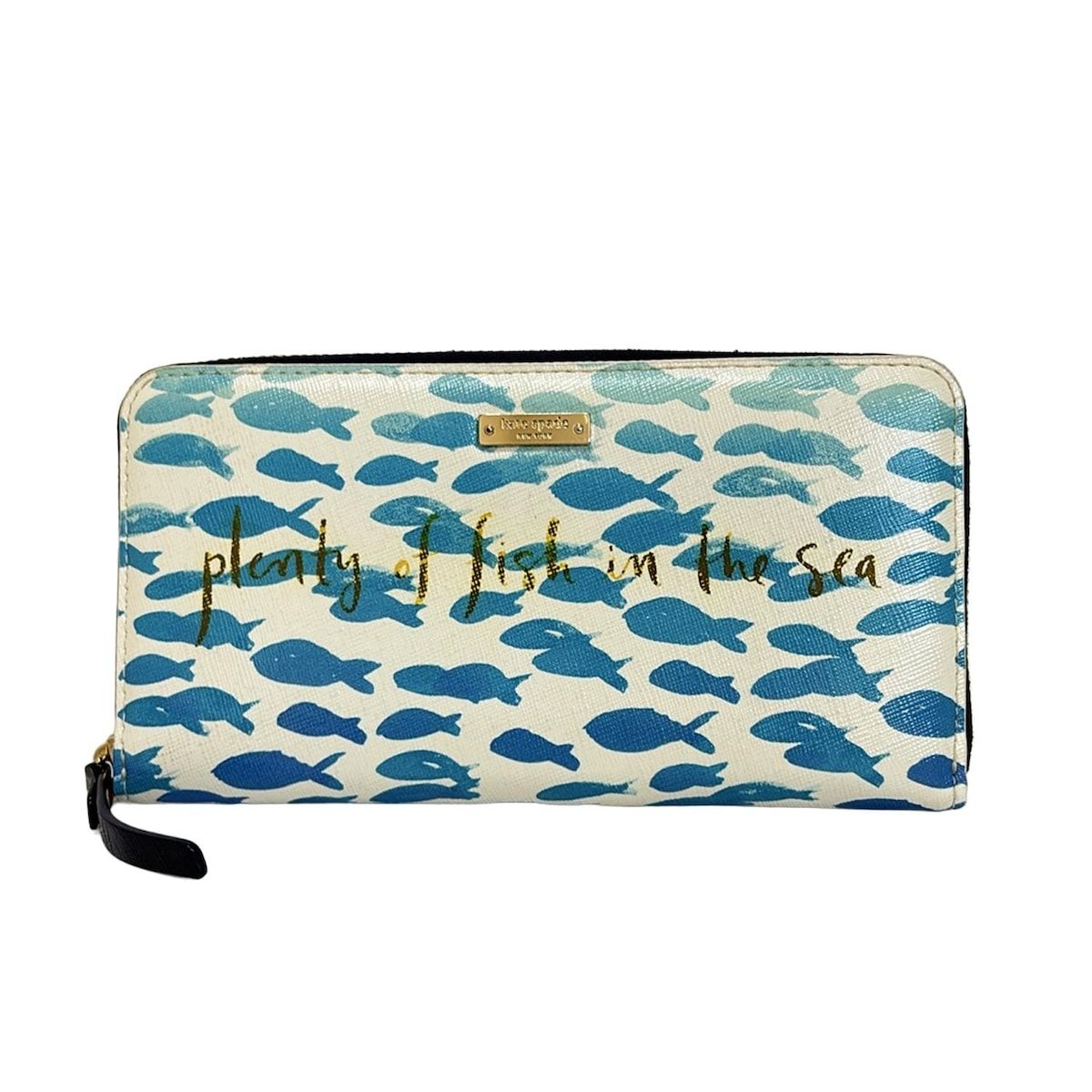 Kate spade ケイトスペード 長財布 - アイボリー×ブルー×カーキ ラウンドファスナー