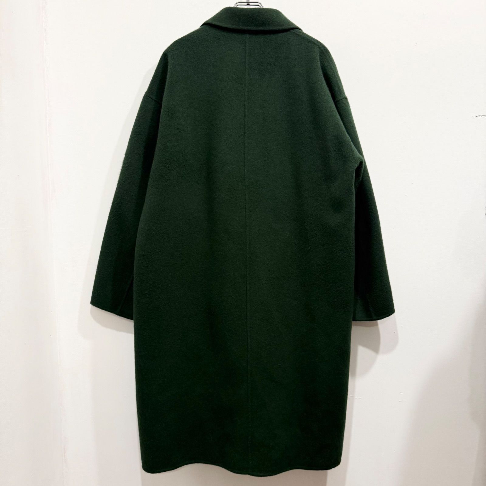 N.O.R.C ノーク ミディ丈ウールリバーコート ダブルブレスト ダーク