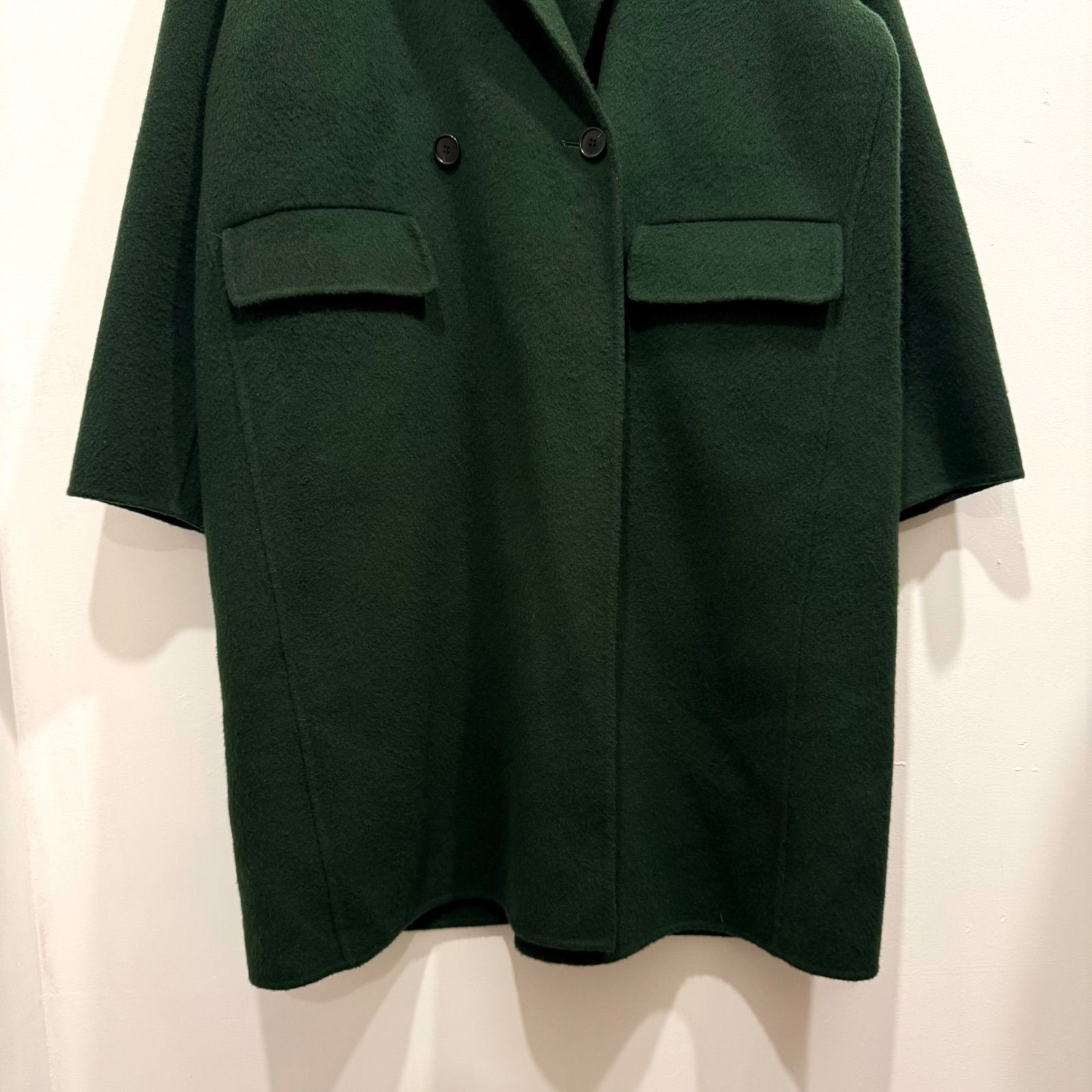 N.O.R.C ノーク ミディ丈ウールリバーコート ダブルブレスト ダーク