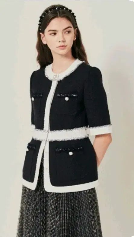 トゥウィー ツイード 半袖 ジャケット ブラック 66