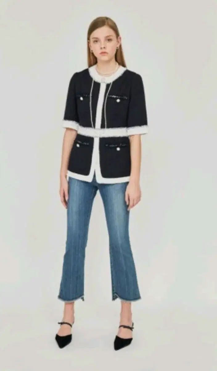 トゥウィー ツイード 半袖 ジャケット ブラック 66